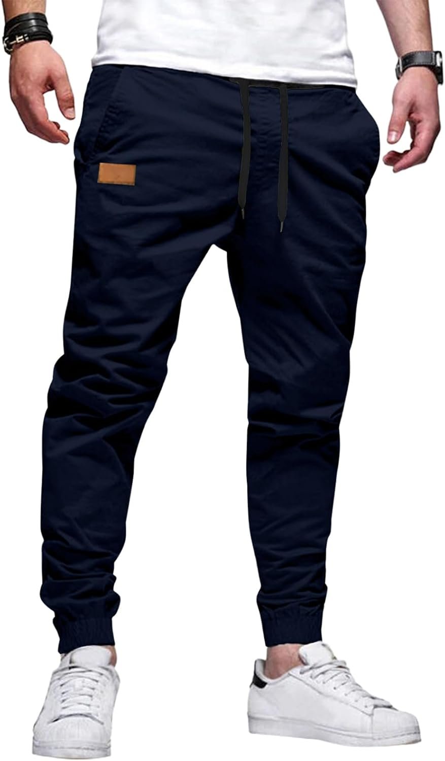 JMIERR Mens Cotton Stretch Joggers Casual Twill Athletic Track Pants | Tapered Jogger Fit, Drawstring Waist, 6.7 Inch Phone Pockets, Casual Hiking Track Pants