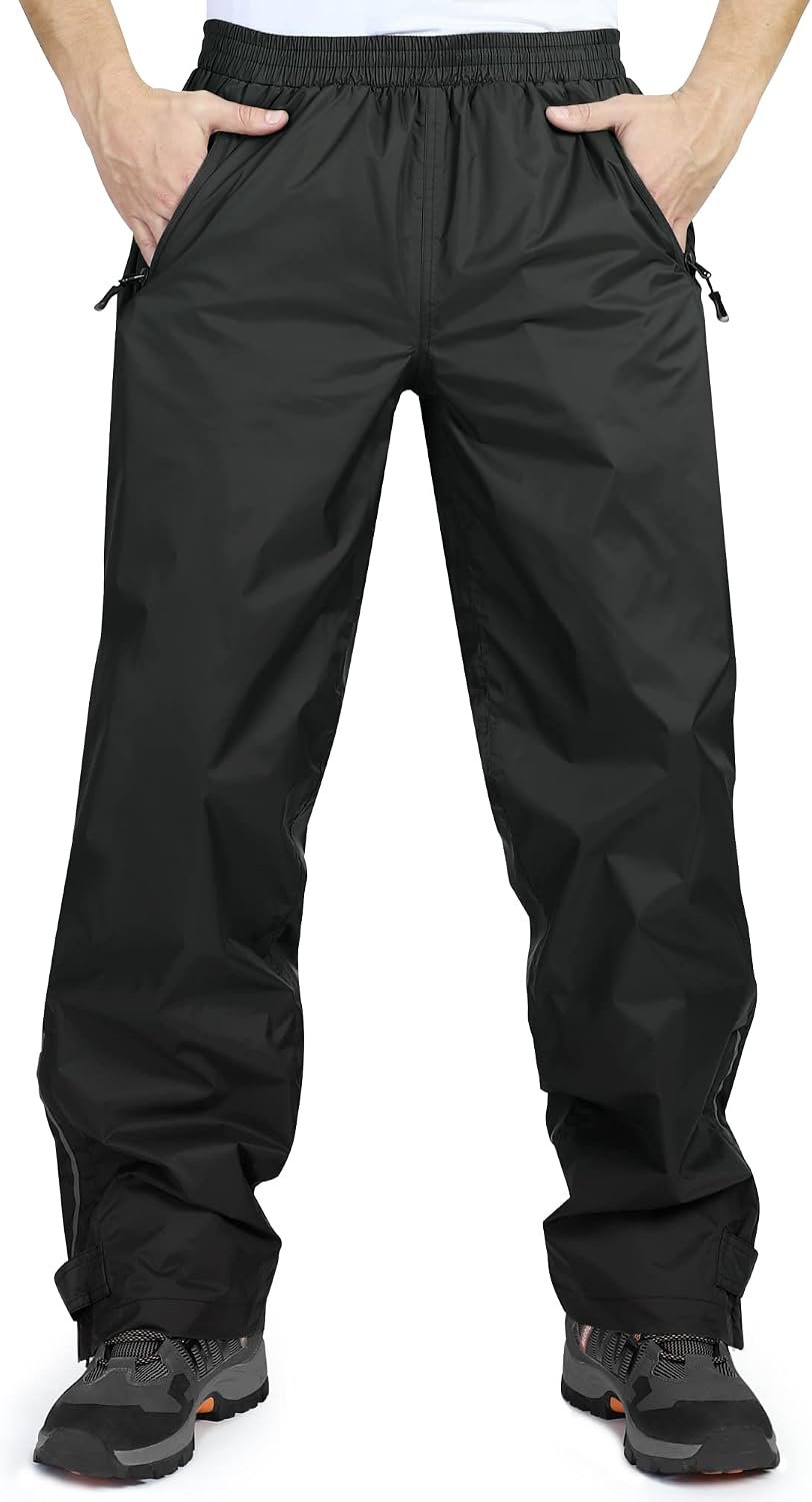 33,000ft Men’s Rain Pants, Waterproof Rain Over Pants, Windproof Outdoor Pants for Hiking, Fishing