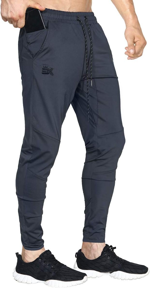 BROKIG Mens Lightweight Gym Jogger Pants Workout Sweatpants Zip Pocket | Stretch Quick Dry Slim Fit Athletic Running Pants Breathable Sport Trainging Tight Sweatpants Tapered Jogging Trousers