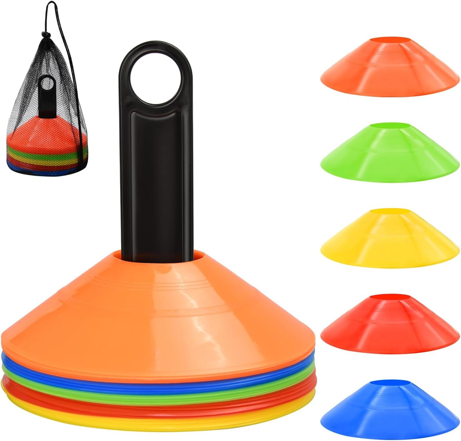 25/50/100pcs Disc Cones, Agility Soccer Cones with Carry Bag and Holder | for Sports Training, Football, Soccer, Basketball, Coaching, Practice Equipment