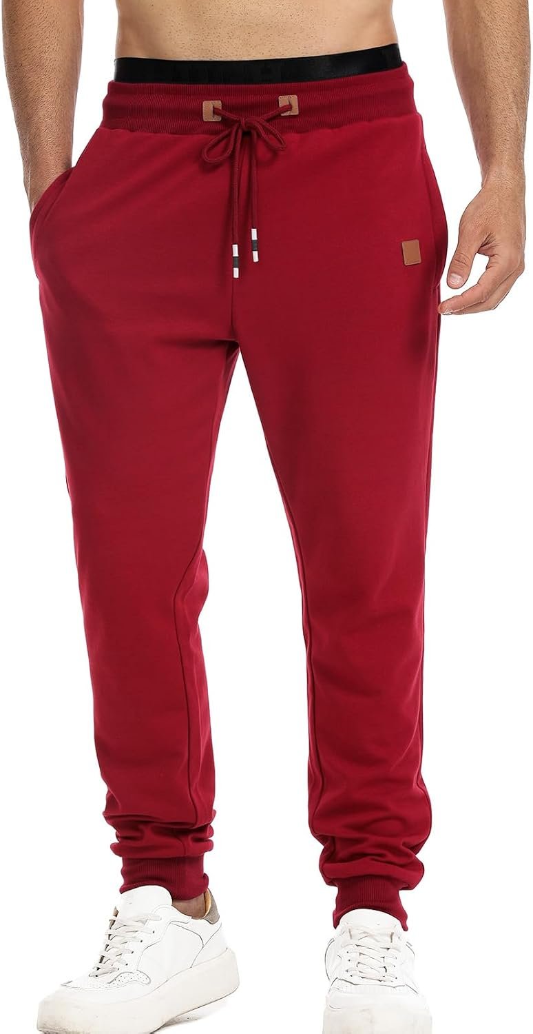 Surenow Men’s Athletic Sweatpants Workout Jogger Pants for Men with Pockets | Breathable, Lightweight，Drawstring，Gym , Running , Athletic，Workout, Track Pants, Zipper Pockets，Back Pocket, Tapered Joggers