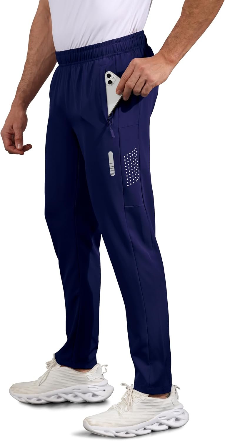 Mens Athletic Pants Lightweight Slim Fit Track Pants with Zipper Pockets, Quick Dry Sports Pants for Running Gym