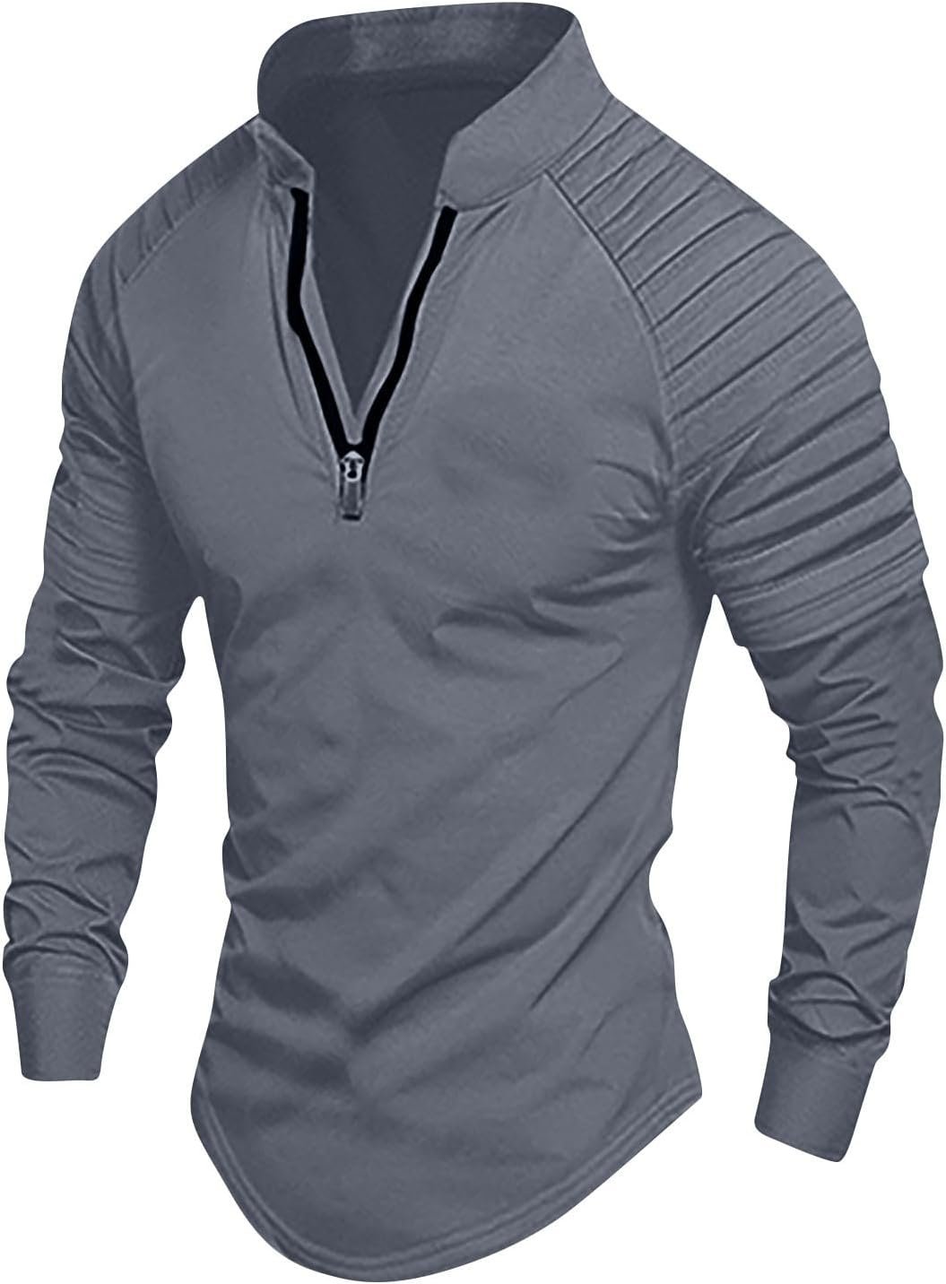 Mens Golf Henley Shirts Quarter Zip Outdoor Muscle Fit Slim Tees Summer Casual Long Sleeve Workout Gym Athletic Top