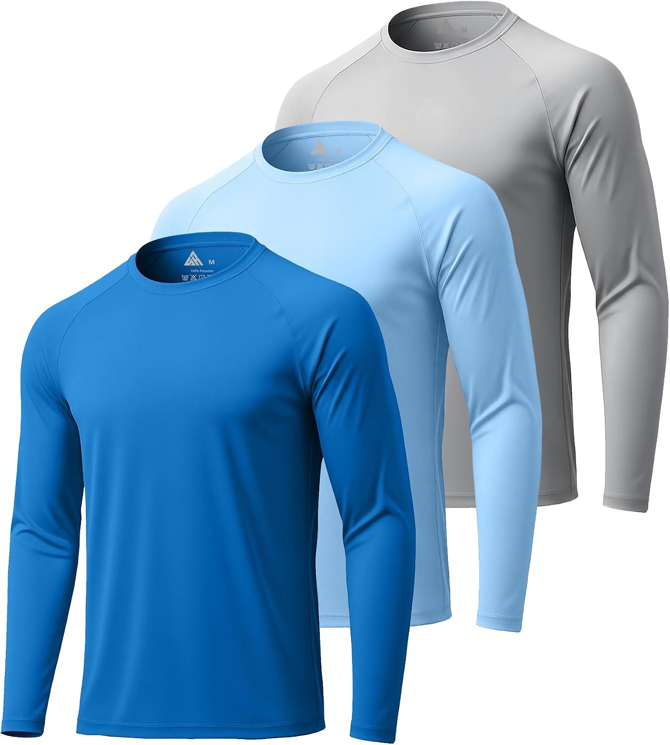 ZITY 3 Pack Long Sleeve Shirts for Men UPF 50+ Sun Protection Crew Neck T-Shirt Rash Guard for Hiking Running Swimming