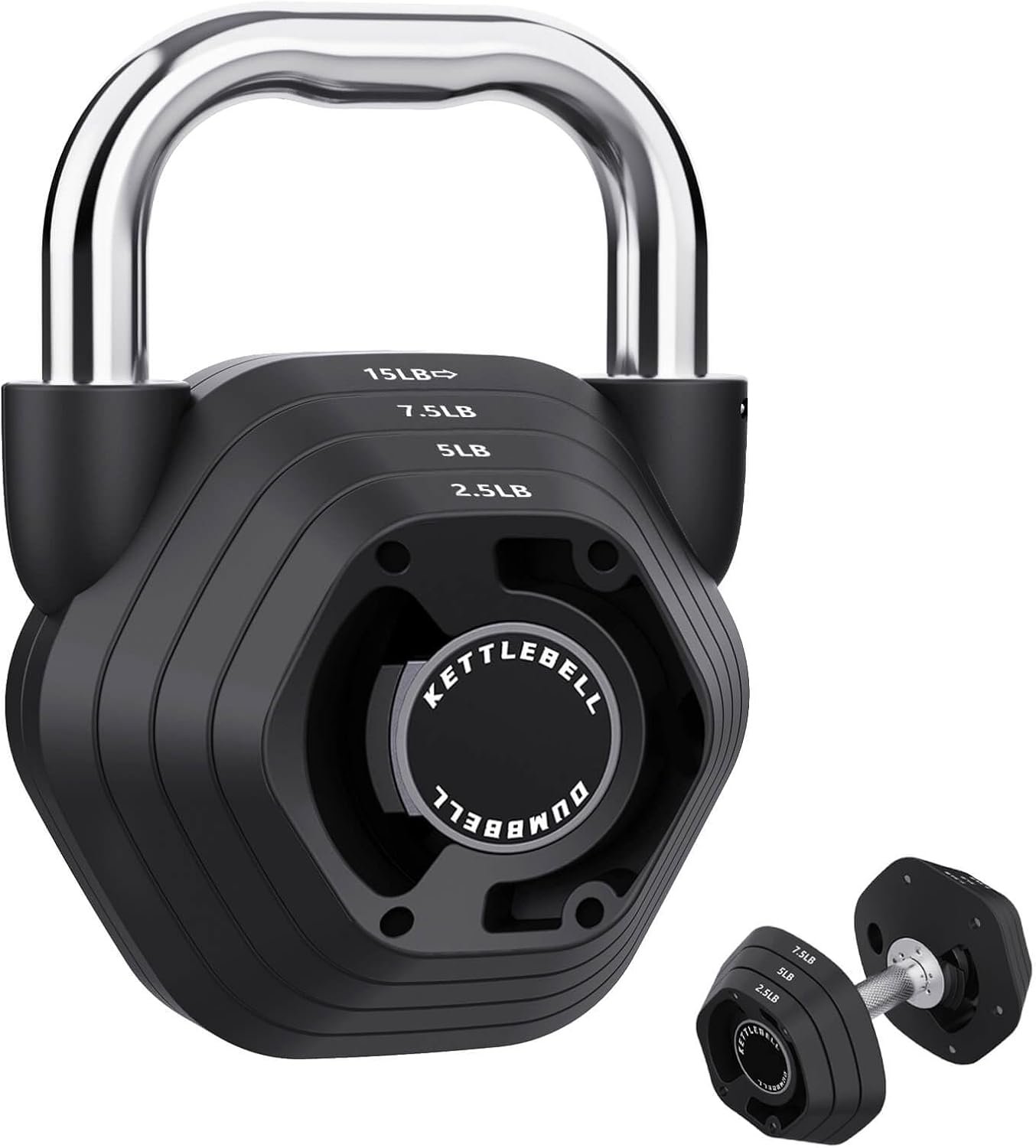 2-in-1 Adjustable Kettlebell, 15-45lbs Kettlebells Weight Set | Converts to 5.9-30.9lbs Adjustable Dumbbell, Home Gym, Strength Training, Full Body Workout, Cast Iron