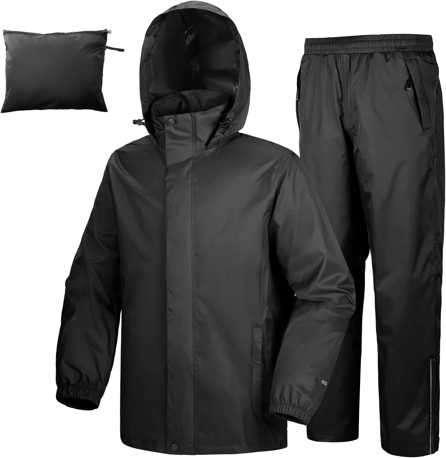 33,000ft Men’s Rain Suit Packable Waterproof Packable Rain Gear | Lightweight, Zipper Pockets, Adjustable Hood, Hook & Loop, Golf, Hiking, Cycling, 2 Pieces(Rain Jackets and Pant)