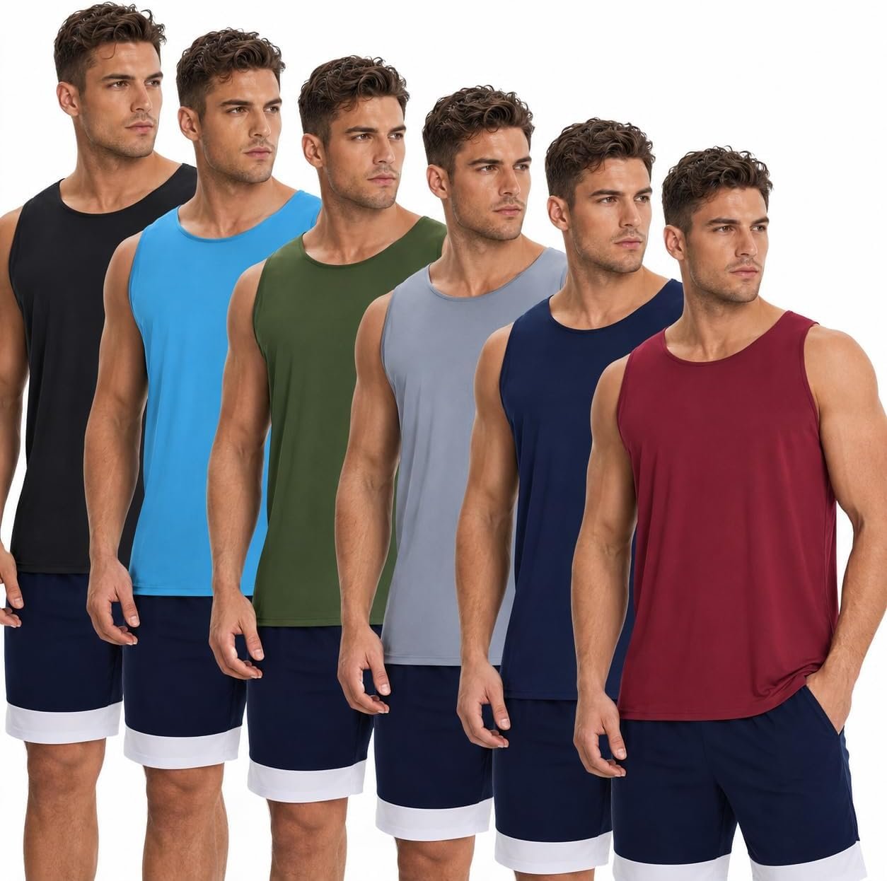OYGSieg 6 Pack Men’s Workout Tank Tops Athletic Muscle Gym Shirts | Breathable, Quick Dry, Moisture Wicking, UPF 50+, UV Protection, Sleeveless Shirts for Daily Casual Workout