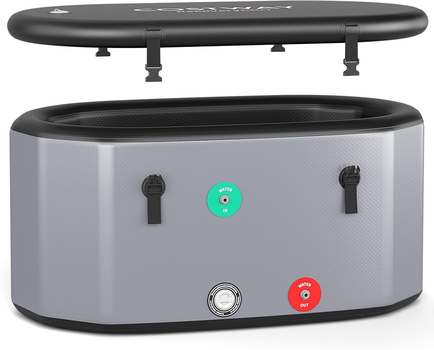 COSTWAY XL 129 Gal Oval Ice Bath Tub with Cover | Portable Outdoor Inflatable Cold Plunge Tub with Backpack, Pump, for Cold and Therapy, Compatible with Water Chillers, Grey