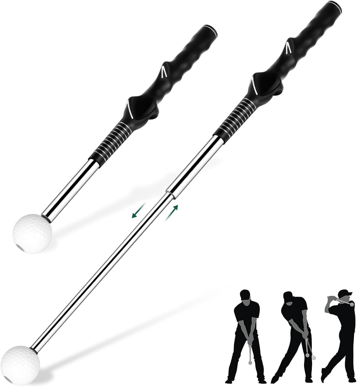 Telescopic Club, Retractable Golf Swing Training Aid with Golf Grip Trainer,Practice Golf Stick & Golf Swing Trainer for Warm-up/Indoor Practice/Strength & Tempo Training
