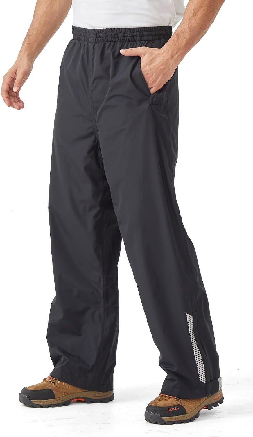 Men’s Packable Rain Pants Waterproof Windproof Lightweight Overpants | Reflective, Half Leg Zip Pant Cuffs, Waterproof Zipper Pocket, for Hiking, Fishing, Cycling, Golf, Outdoor Work