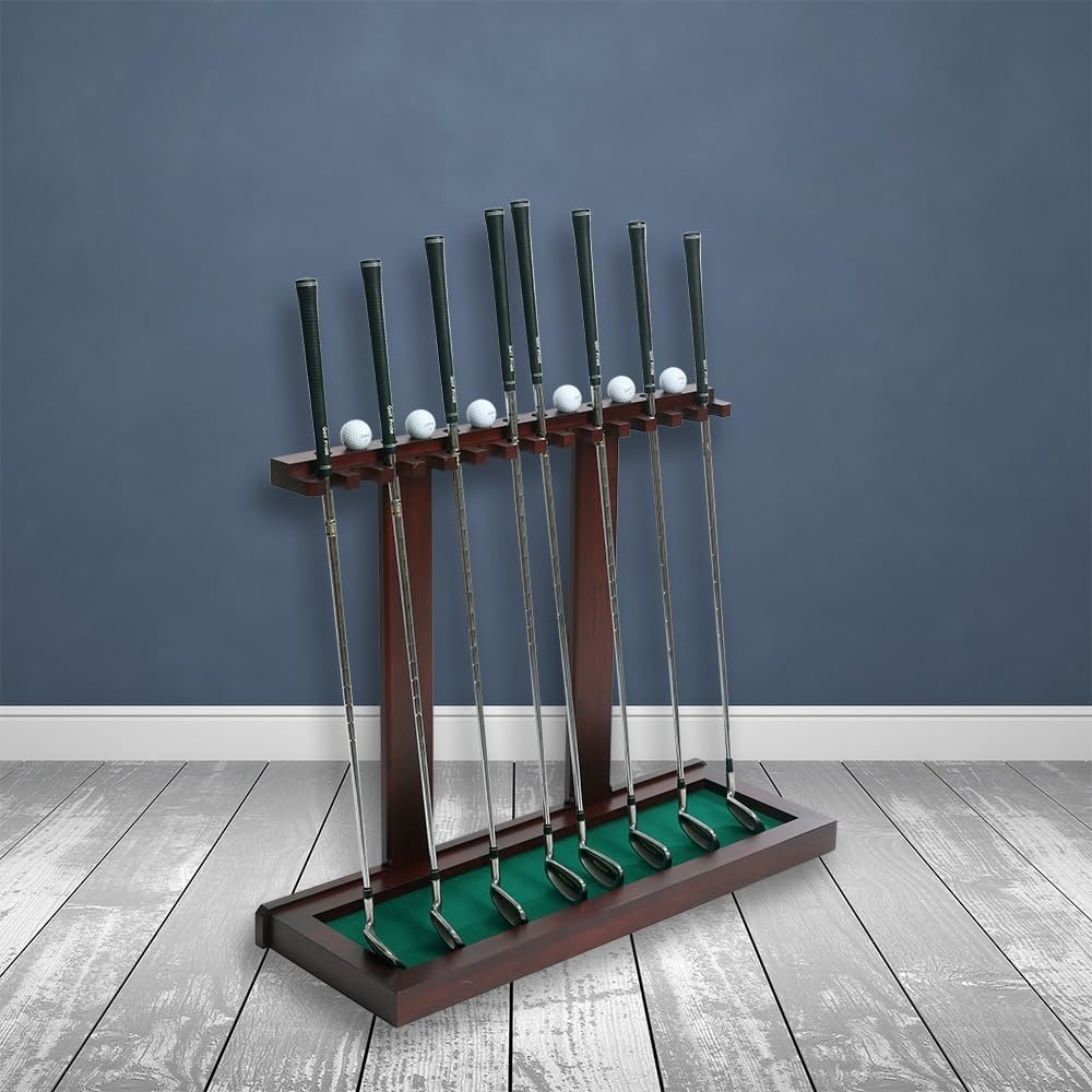 Premium Wooden Club Display Rack | 14 Club Capacity | Perfect for Golf Simulators | Solid Hardwood | 3 Color Options | Golf Ball Rack Included