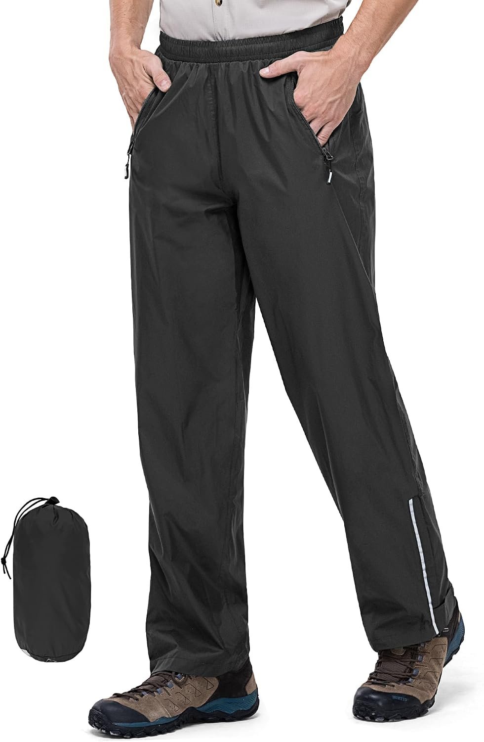 Outdoor Ventures Men’s Rain Pants Waterproof Hiking Rain Overall Pants | Windproof, Packable, Fully Seams Taped, Mesh Lining, for Golf, Cycling, Fishing, Rainy Day, Zipper Pockets, Hook & Loop