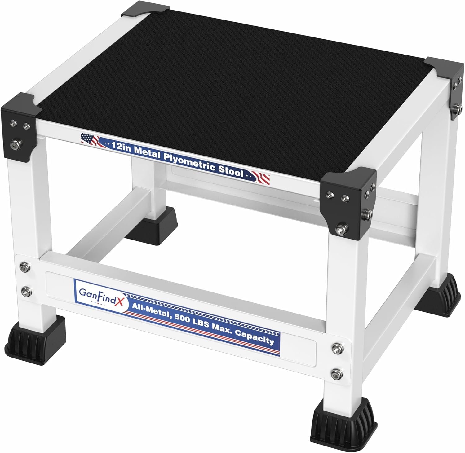 GanFindX Steel Plyo Jump Box, 12/18 Inch, White | Heavy-duty Steel Plyo Box For Home Gym. Builds Agility, Stamina, Conditioning & Strength.