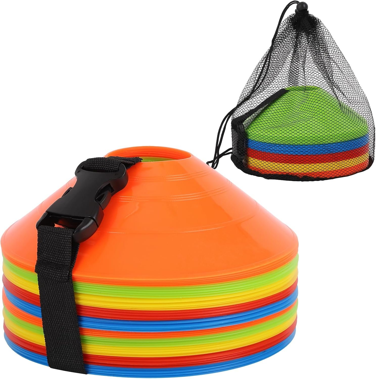 Soccer Cones 15/25/30/50 Pack with Mesh Bag & Strap-Soccer Cones for Sports Training, Football, Basketball,Running Drills-Agility Cones for Indoor and Outdoor Games
