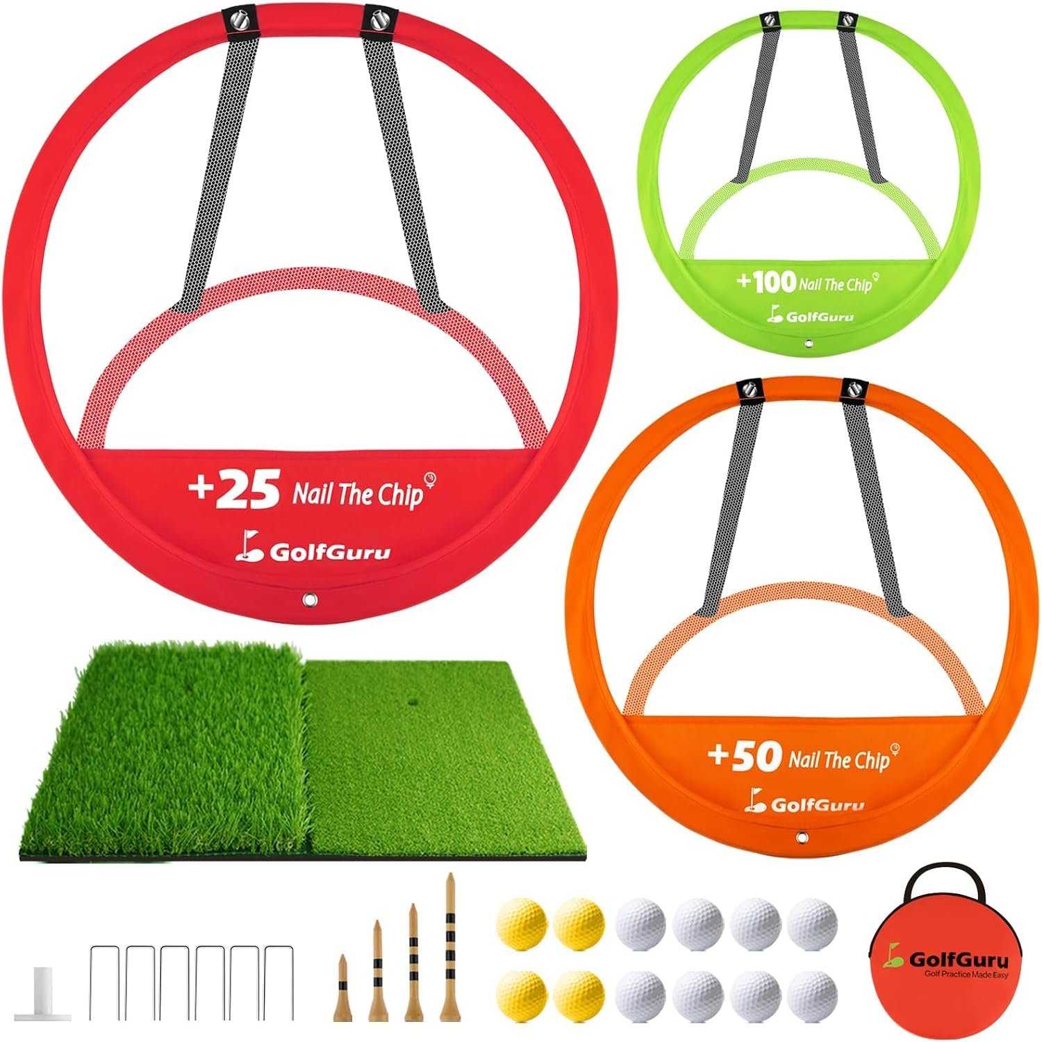 Golf Chipping Net, Golf Practice Chipping Net and Foldable Mat with 12 Balls, 4 Tees & Carry Bag, Chipping Game for Adults Indoor Outdoor, Gifts Accessories for Men