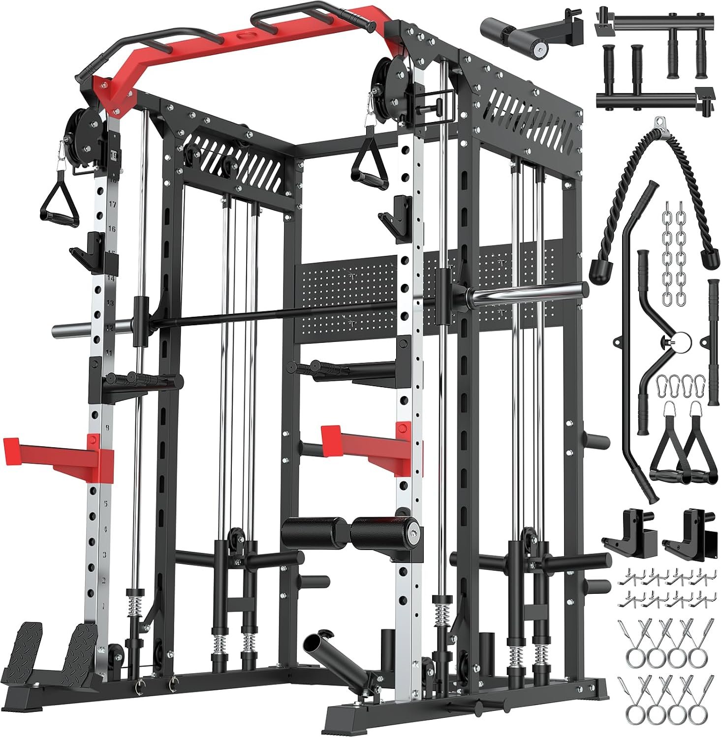 XDDIAS Smith Machine with Power Rack, 2300LBS Home Gym System with Dual Pulley Cable Crossover, Squat Rack with LAT Pulldown, Adjustable Power Cage for Strength Training, Full Body Workout Equipment