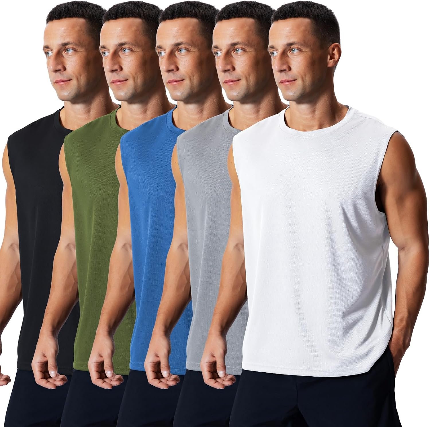 Men’s 5 Pack Athletic Tank Tops Quick Dry Workout Shirts Breathable Gym Sleeveless Muscle Shirts for Men