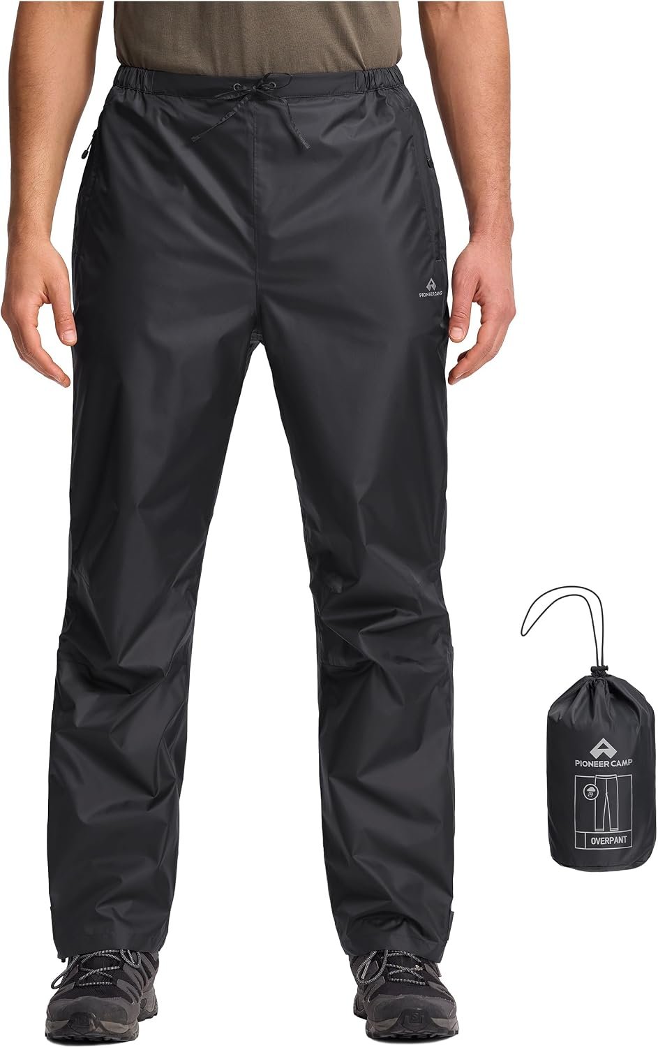 Pioneer Camp Men’s Rain Pants Waterproof Packable Lightweight Windproof Outdoor Pants Hiking Fishing Golf Work Trousers