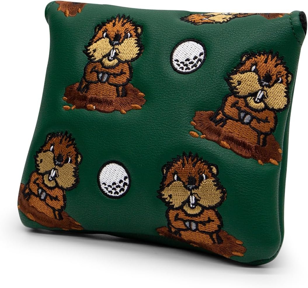 Gopher Groundhog Golf Club Covers – 1pc or 3pcs Set Driver Headcover 3 Wood Headcover Hybrid Headcover – White (PU) Leather Golf Club Headcovers for Drivers and Woods