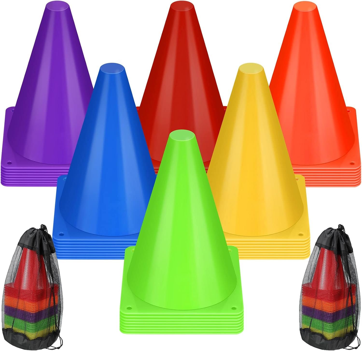 Leelosp 48 Pack 7″ or 9″ Plastic Traffic Cones Agility Field Marker Soccer/Safety/Sports/Training Cones for Skating Basketball Football Practice Drills Themed Party Decorations