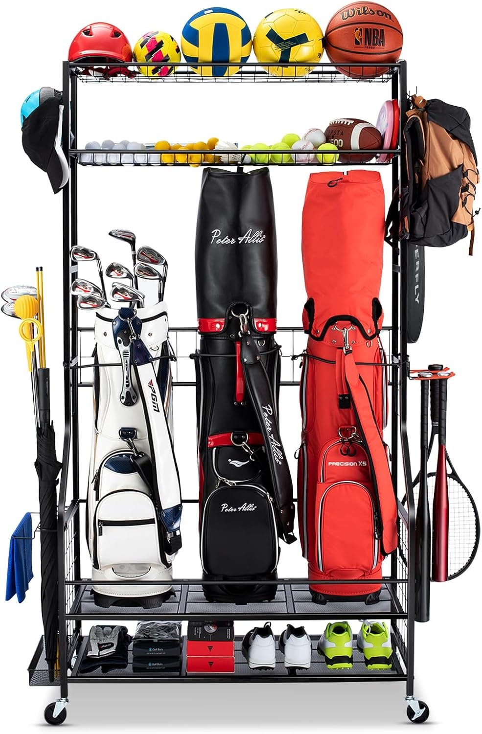FHXZH Golf Bags Storage Garage Organizer – Stand for Single Golf Bags, Clubs, and Equipment Accessories with Wheels