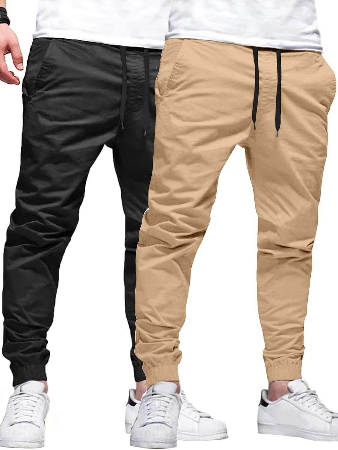 HOTake Men’s Casual Lightweight Chino Jogger Pants | Tapered jogger fit, elastic waist with drawstring, 2 side pockets and 1 back pocket, casual hiking track pants