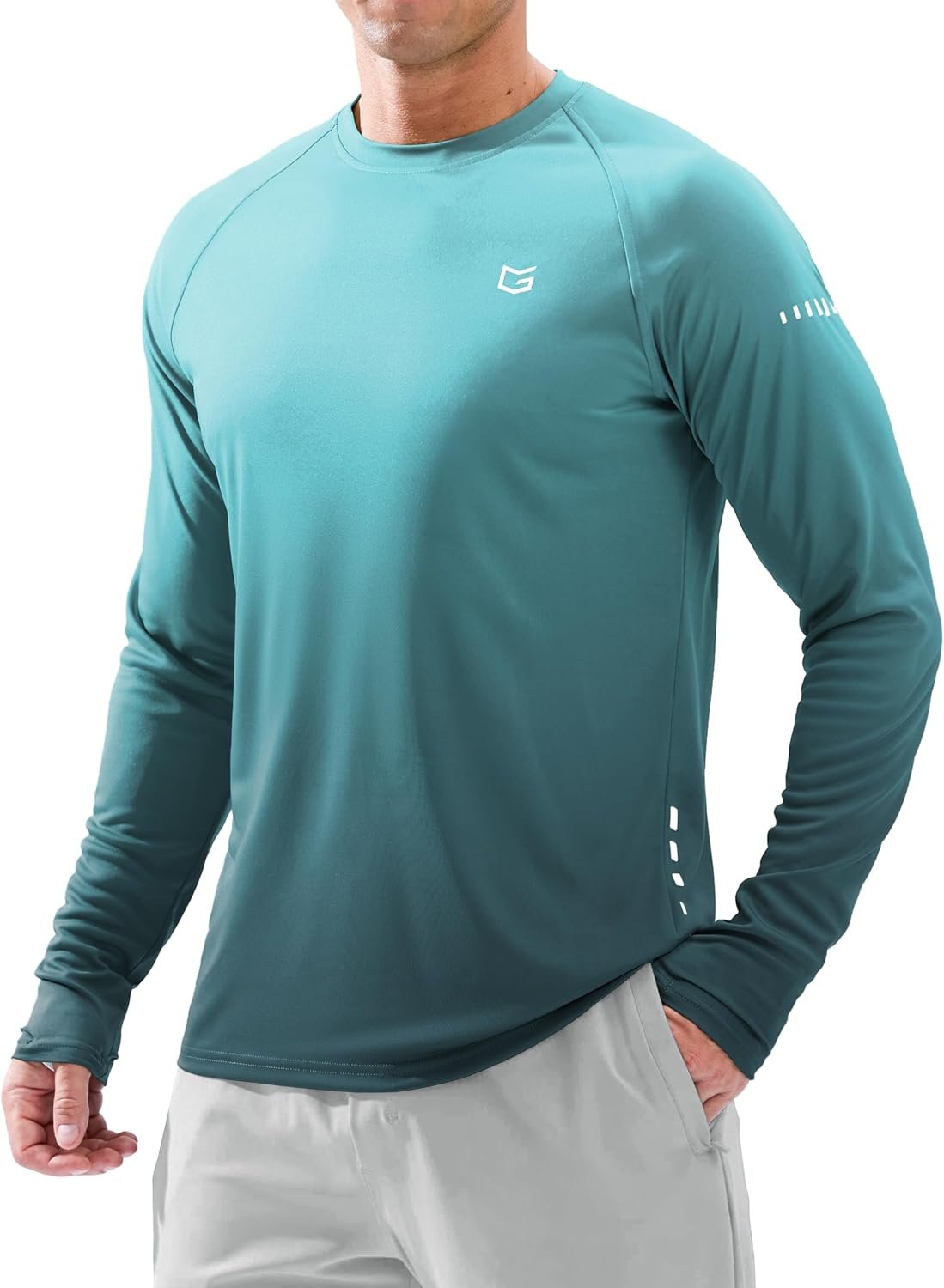 Men’s Sun Protection Swim Long Sleeve UPF 50+ Rash Guard Lightweight Shirts | Breathable, Quick-dry, Stretch, SPF, UV, Workout, Hiking, Fishing, Athletic, Running, Thumb Hole, Reflective Design Shirt