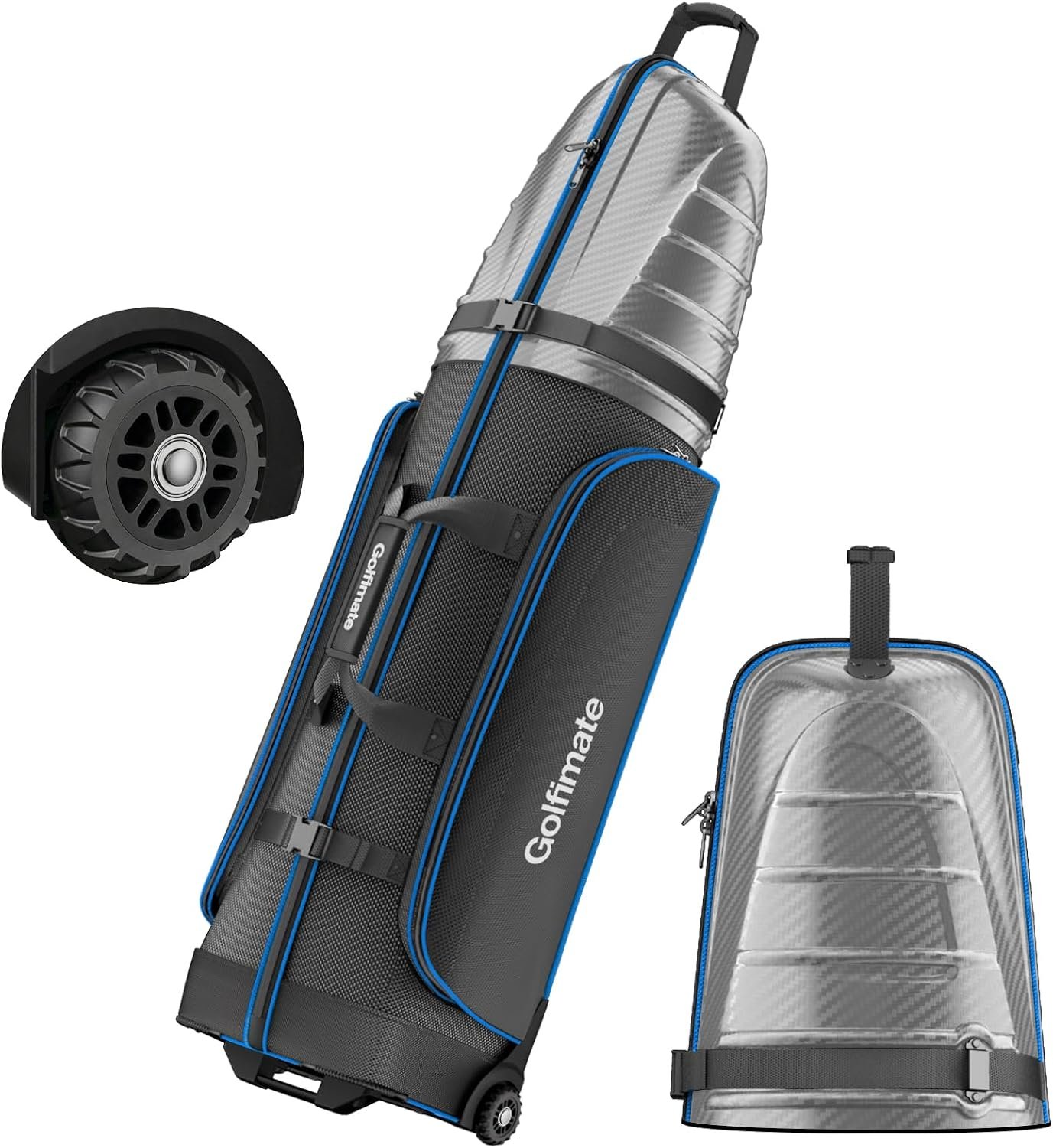 Golf Travel Bags for Airlines with Carbon Fiber Hard Top | 1680D Oxford, Thick Padding, Durable Zippers, All-terrain Wheels and 2 Spacious Sided Pockets for Airline Golf Travel