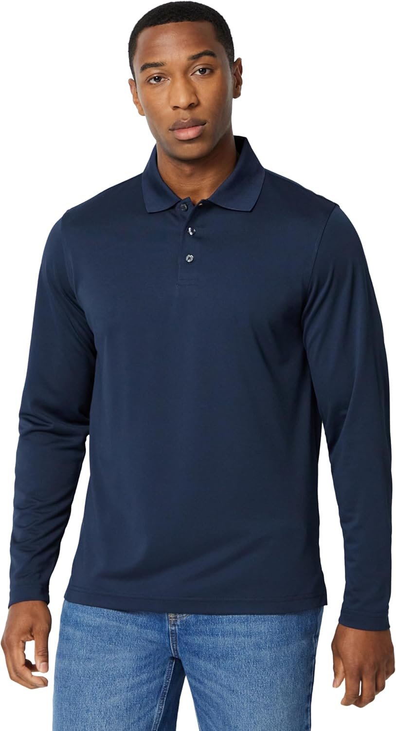 Amazon Essentials Men’s Regular Fit Long Sleeve Quick Dry Golf Polo Shirt