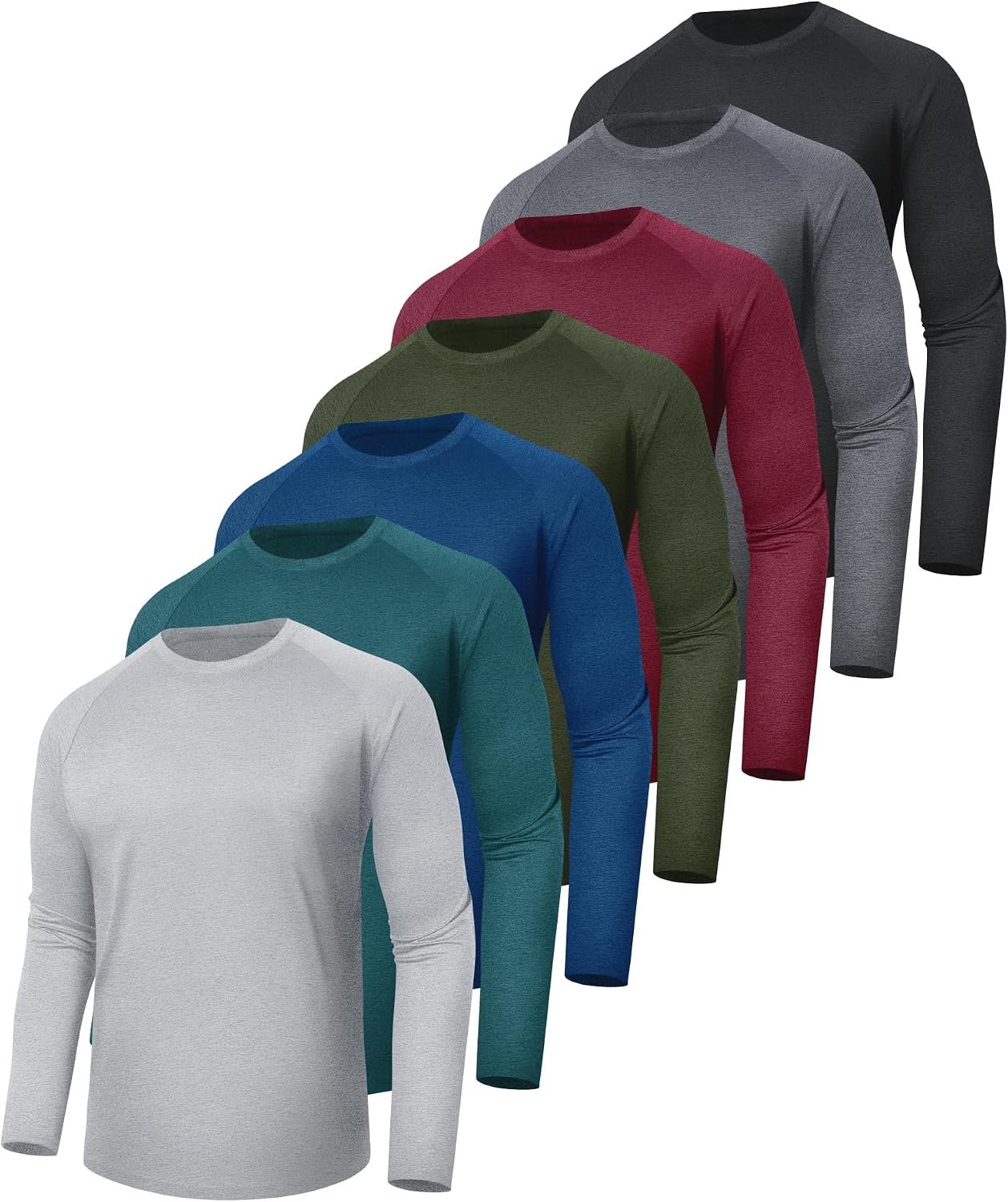 7 Pack Long Sleeve Shirts for Men – Quick Dry Moisture Wicking Sun Protection UV UPF T-Shirts for Fishing Workout Gym