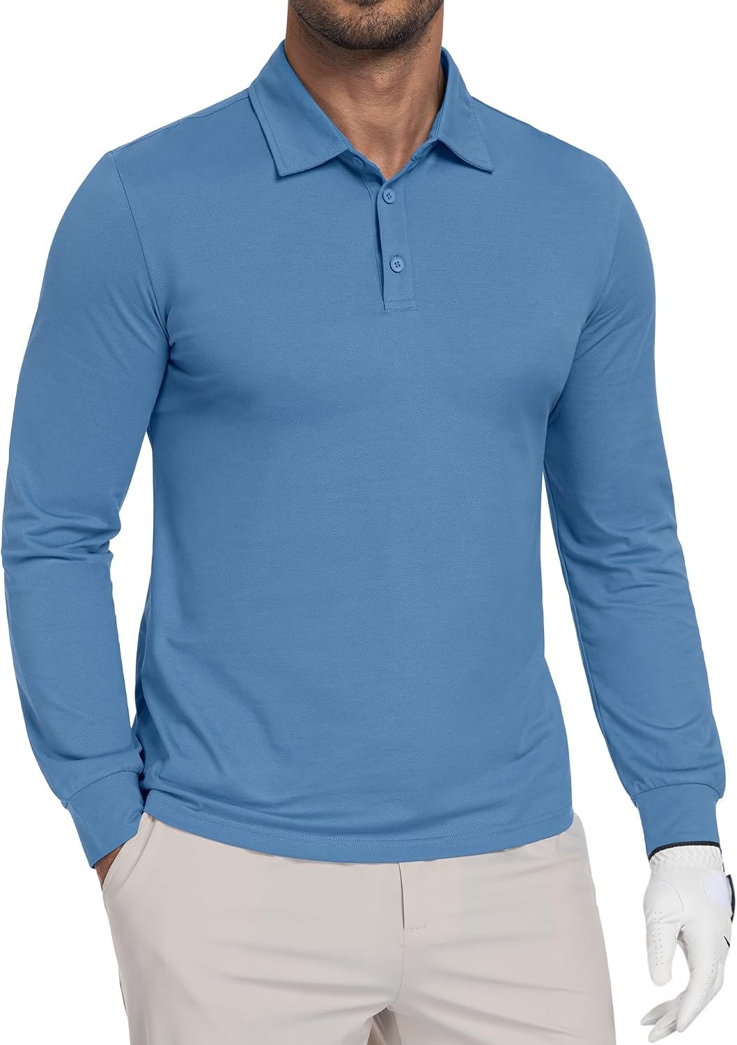 Mens Long Sleeve Polo Shirts Lightweight Quick Dry Golf Shirts Sun Protection Casual Collard Shirt Button Polo Tee
