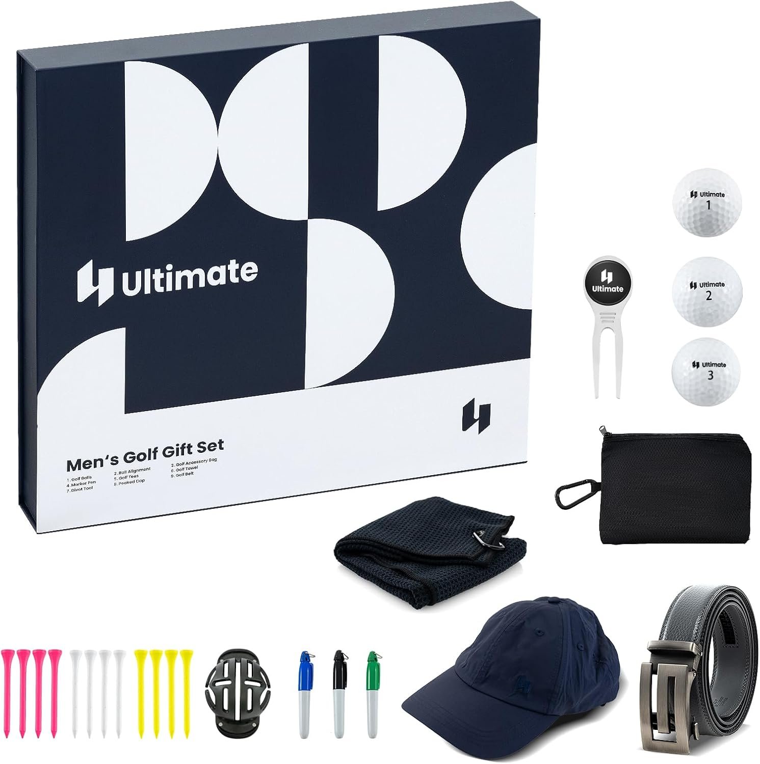 Tangkula Complete Golf Accessories Set, Golf Accessories Kit Includes Golf Balls, Golf Tees, Golf Divot Tool, Waffle Pattern Golf Towel with Clip, Hat, Belt, Ball Marker & Storage Bag