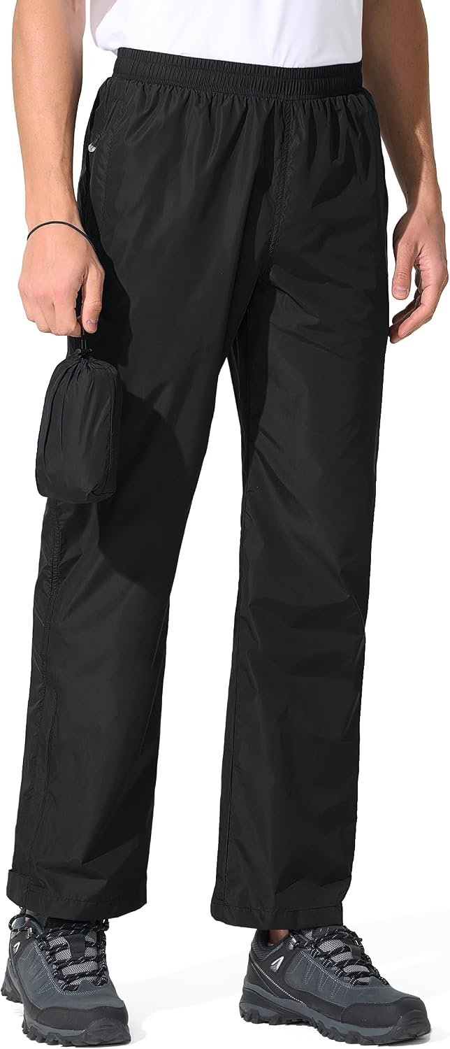 UIQUR Mens Rain Pants Waterproof Hiking Pants | Lightweight Packable Half Leg Zip Pant Cuffs for Hiking, Cycling, Running, Fishing ,Golf,Rainy-day work
