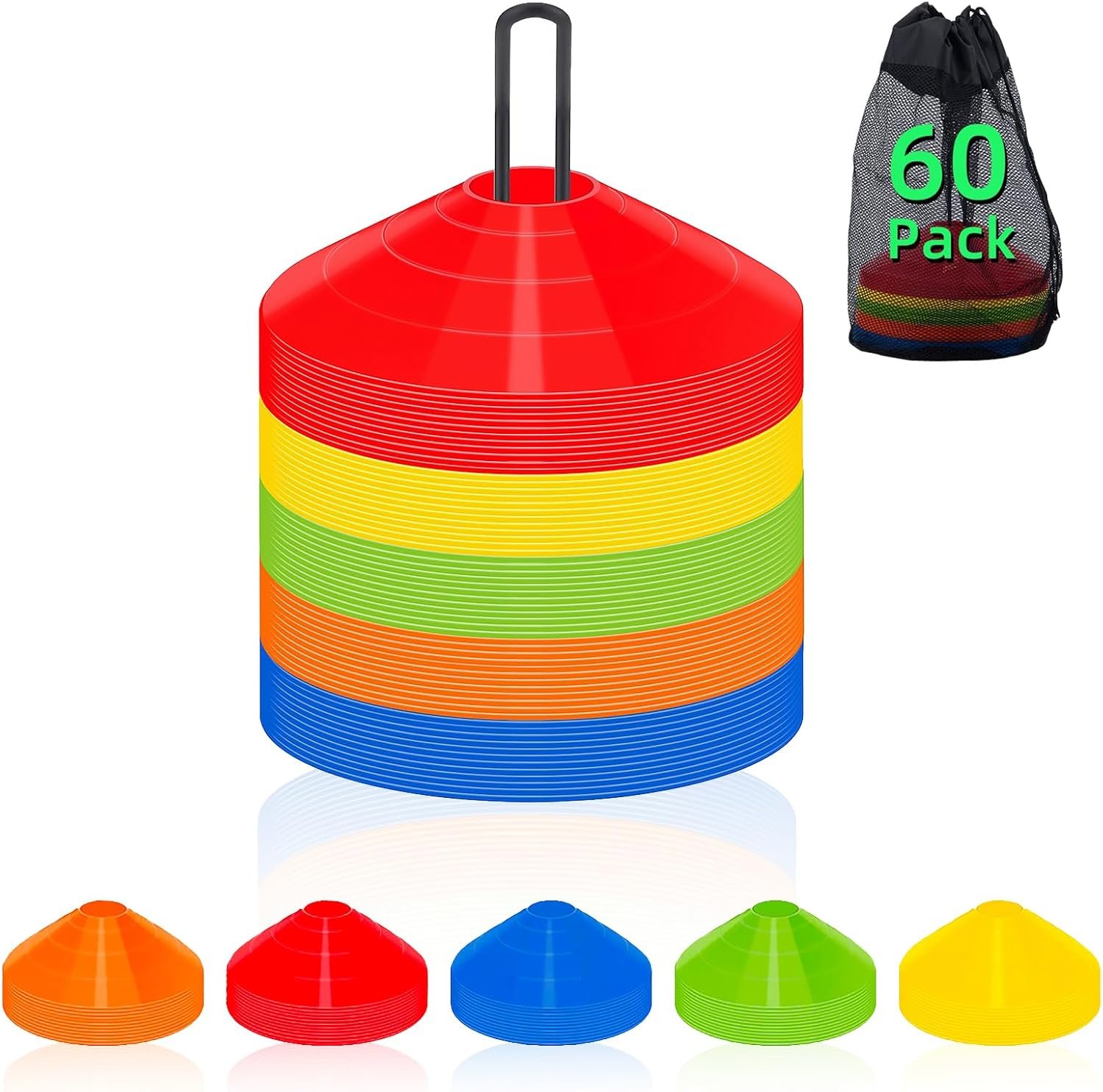 60/120 Pack Agile Soccer Cones with Portable Bags & Brackets,Sports Cones,cones for sports training，soccer cones for training，soccer training equipment，Agile Soccer Cones Used for Football Training