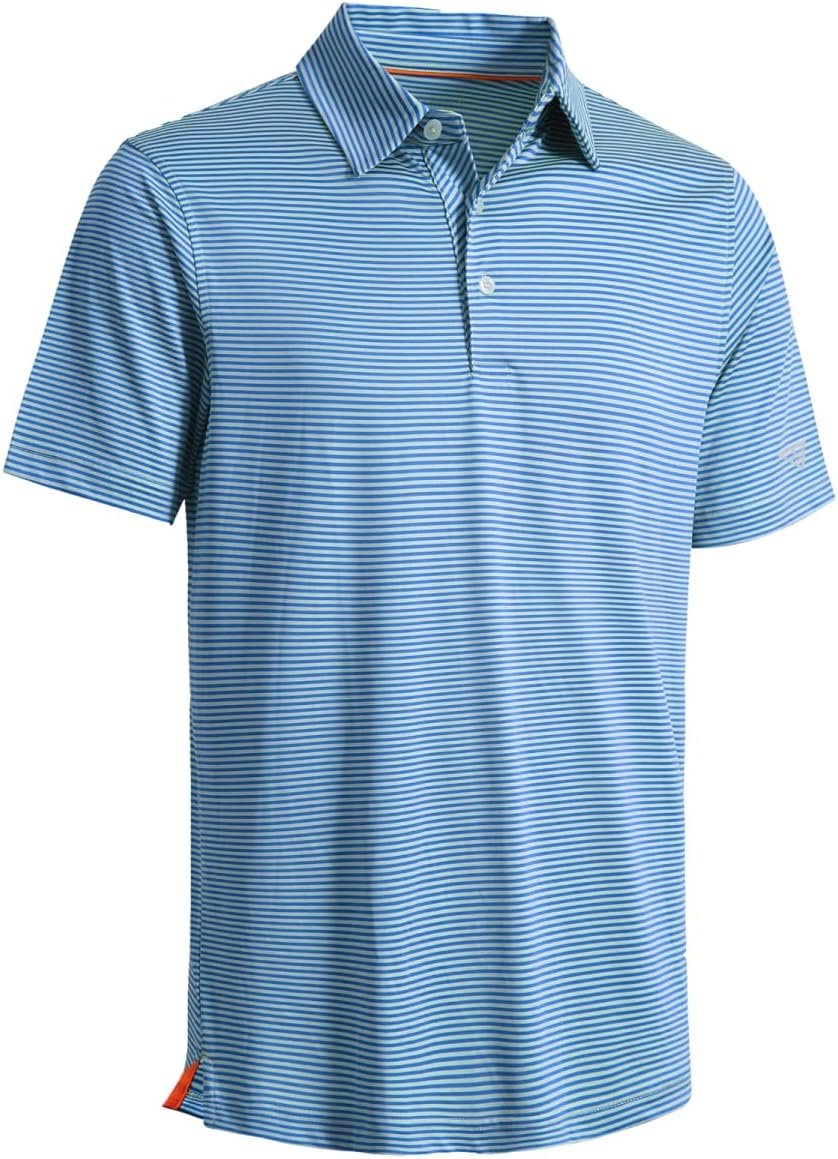 Men’s Golf Polo Shirts Short Sleeve Striped Performance Moisture Wicking Dry Fit Golf Shirts for Men