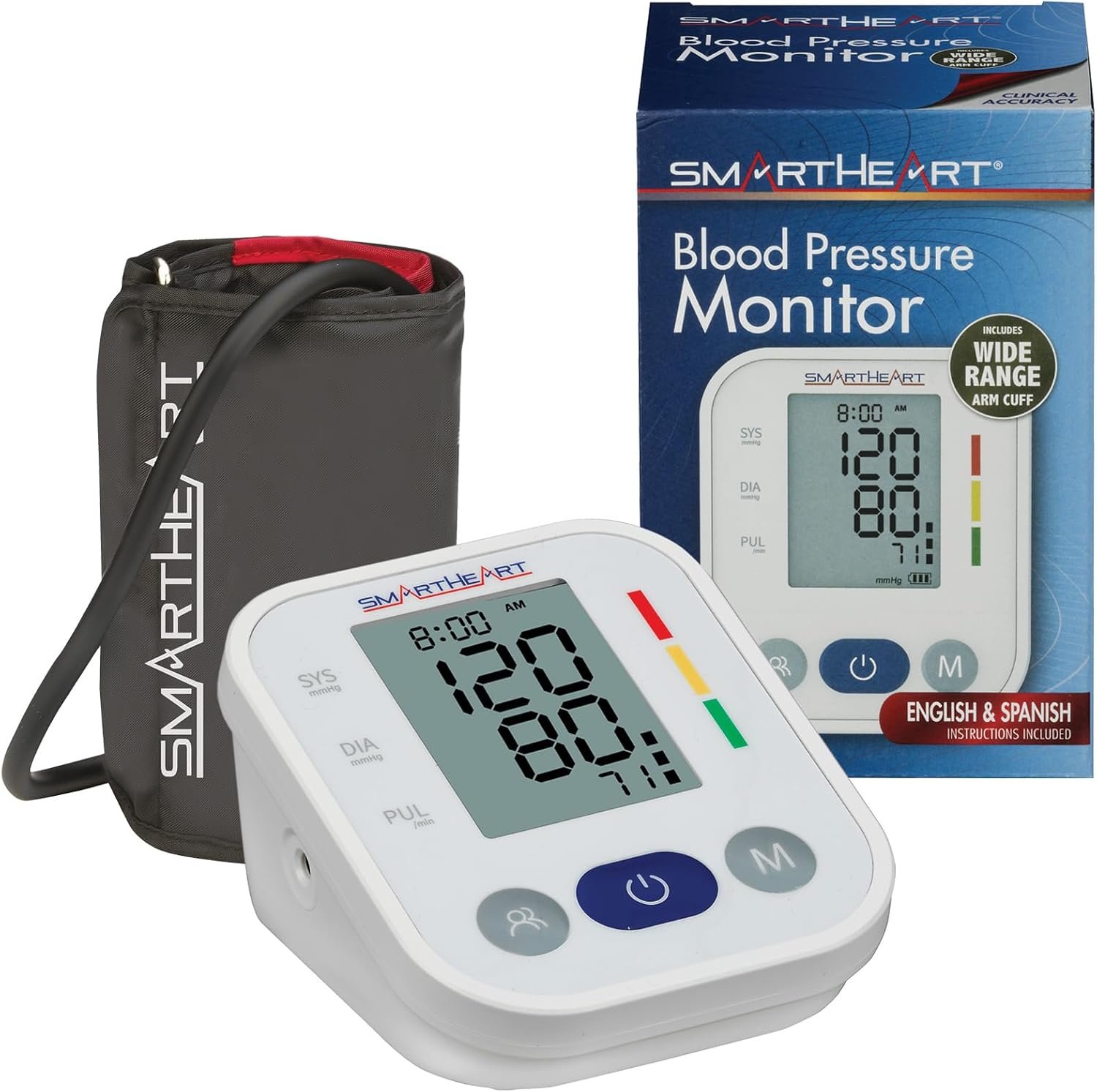 SmartHeart Automatic Arm Blood Pressure Monitor with Wide-Range Cuff | Adult Wide-Range Cuff Fits 8.66″–16.53″, 2-User Memory, Cuff Placement & Excessive Movement Indicators