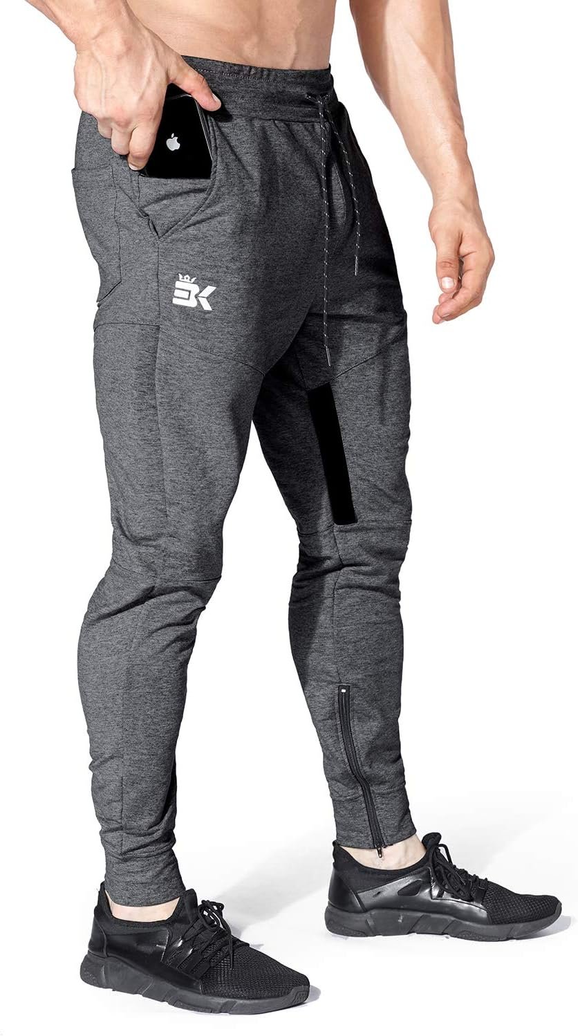 BROKIG Mens Fitted Gym Joggers Pants Tapered Workout Sweatpants Ankle Zips | Slim Athletic Fit Comfortable Cotton Blend Breathable Soft Stretch for Running Track Pants Sport Training Hiking Daily Active
