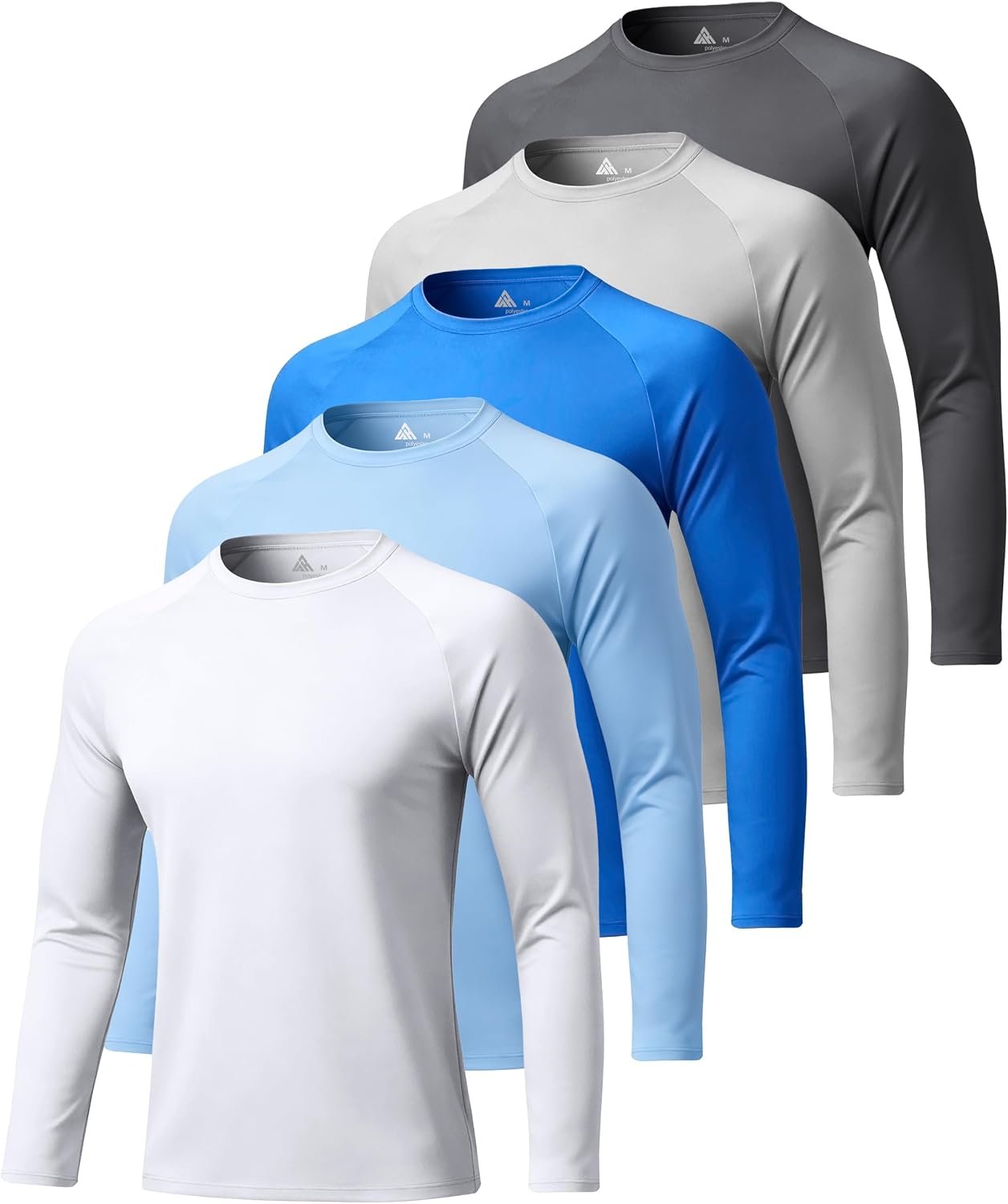 ZITY 5 Pack Long Sleeve Shirts for Men UPF 50+ Sun Protection Fast Dry Lightweight Fishing Swim Rash Guard Workout Shirt