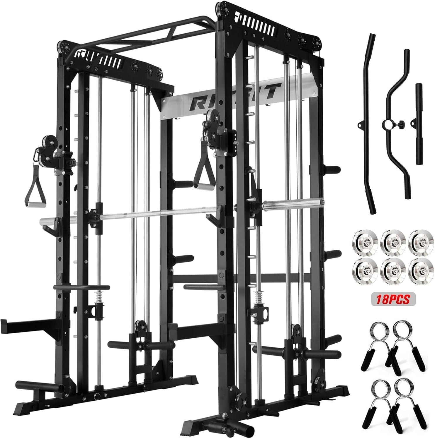 RitFit M1 Pro Smith Machine Cable Crossover Power Cage Home Gym | Dual 360 Cables, Barbell & Handles, LAT Pulldown, 1850LBS Weight Capacity