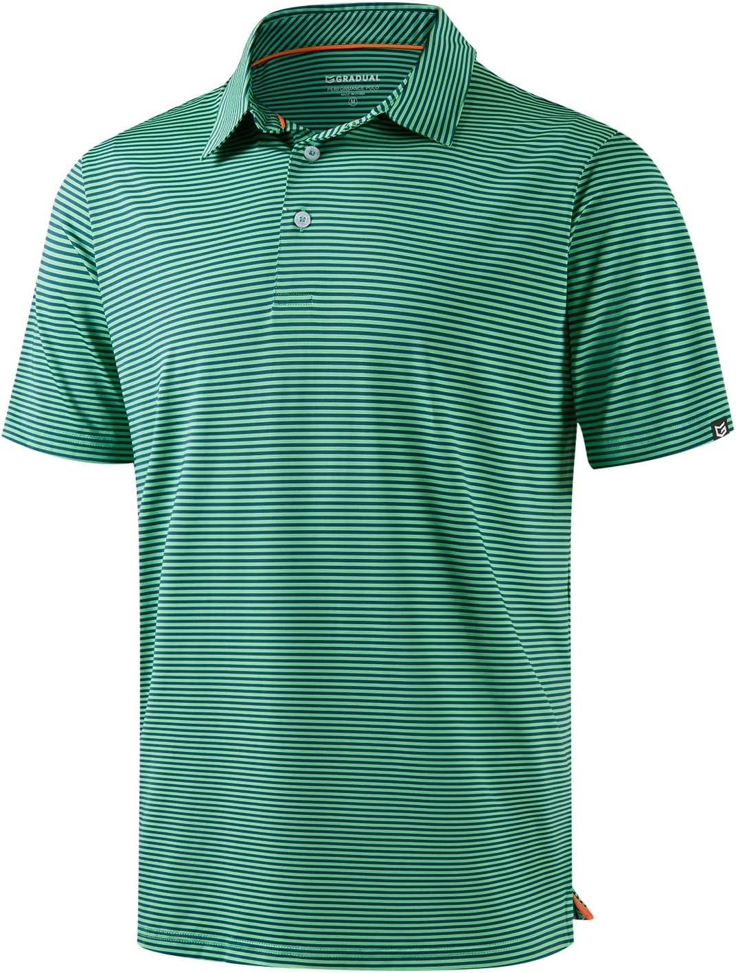 Mens Golf Shirt Dry Fit Performance Short Sleeve Striped Polo Shirts | Moisture Wicking, Breathable, Soft Stretch, Colorful Stripes, 3-Button, UPF50+, Easy Match for Dressy Casual, Tennis, Daily