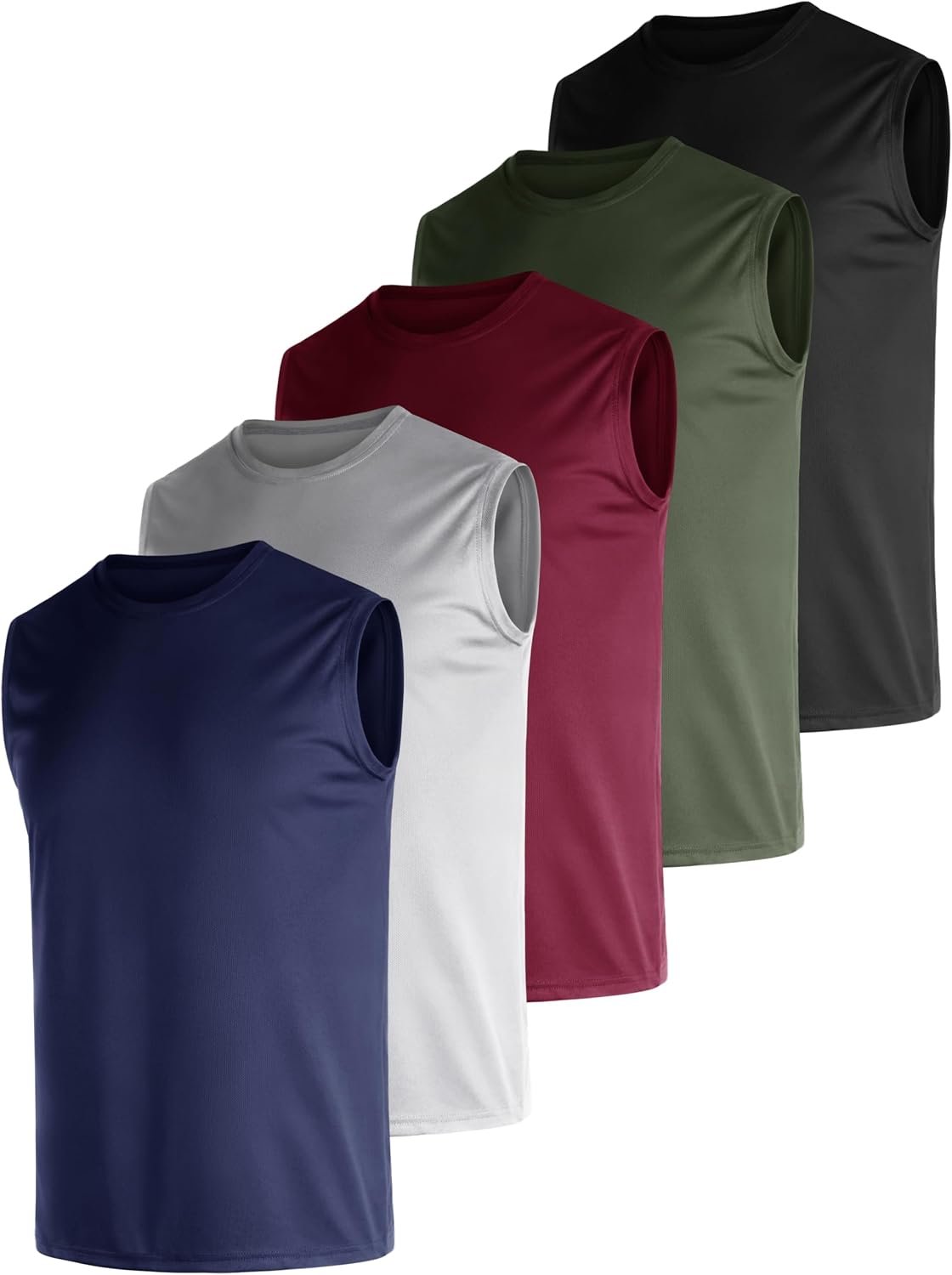 Men’s 5 Pack Dry Fit Quick Dry Tech Performance Sleeveless T Shirts Mesh Workout Gym Muscle Running Tank Tops