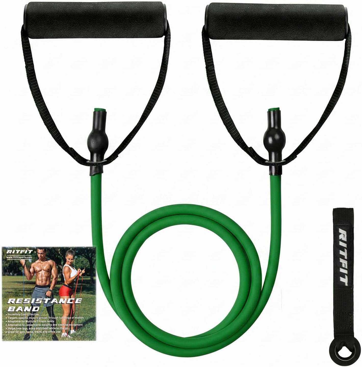 RitFit Single Resistance Bands with Handles Door Anchor for Home Gym | Door Anchor, Workout Guidance included, Exercise Bands for Physical Therapy, Yoga, Strength Training