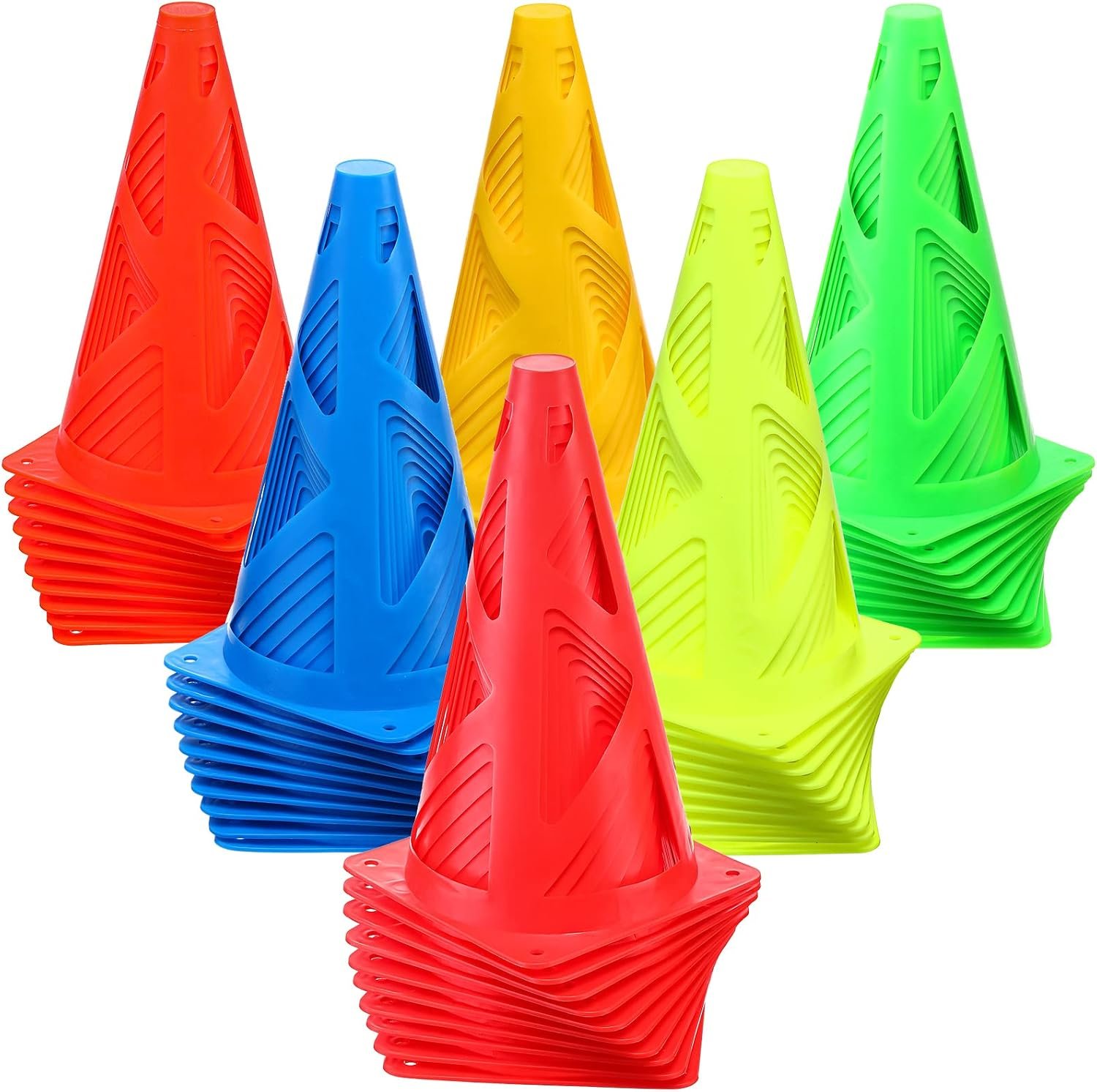 60 Pieces Plastic Agility Cones, 9 Inch Indoor Outdoor Training Sport Cone, Soccer Flexible Cone Sets Marker Cones for Kid Dog Training, Party, Drills, Basketball, Soccer