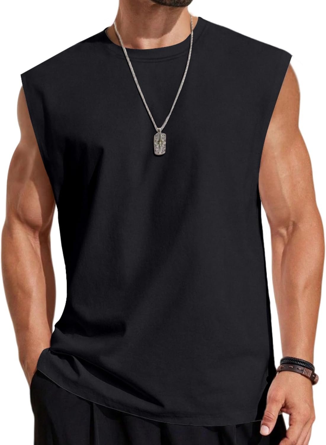 COOFANDY Mens Sleeveless Shirts 100% Cotton Workout Tank Tops Cut Off Shirts Gym Muscle Loose Fit Tee