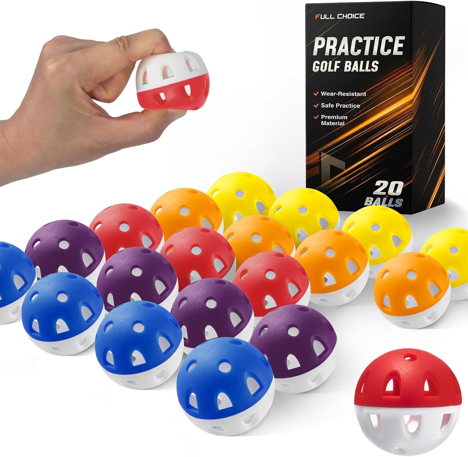 Wear-Resistant Practice Golf Balls (20 Pack), High Visibility for Easy Tracking, Limited-Flight, Golf Balls Design, Indoor & Outdoor