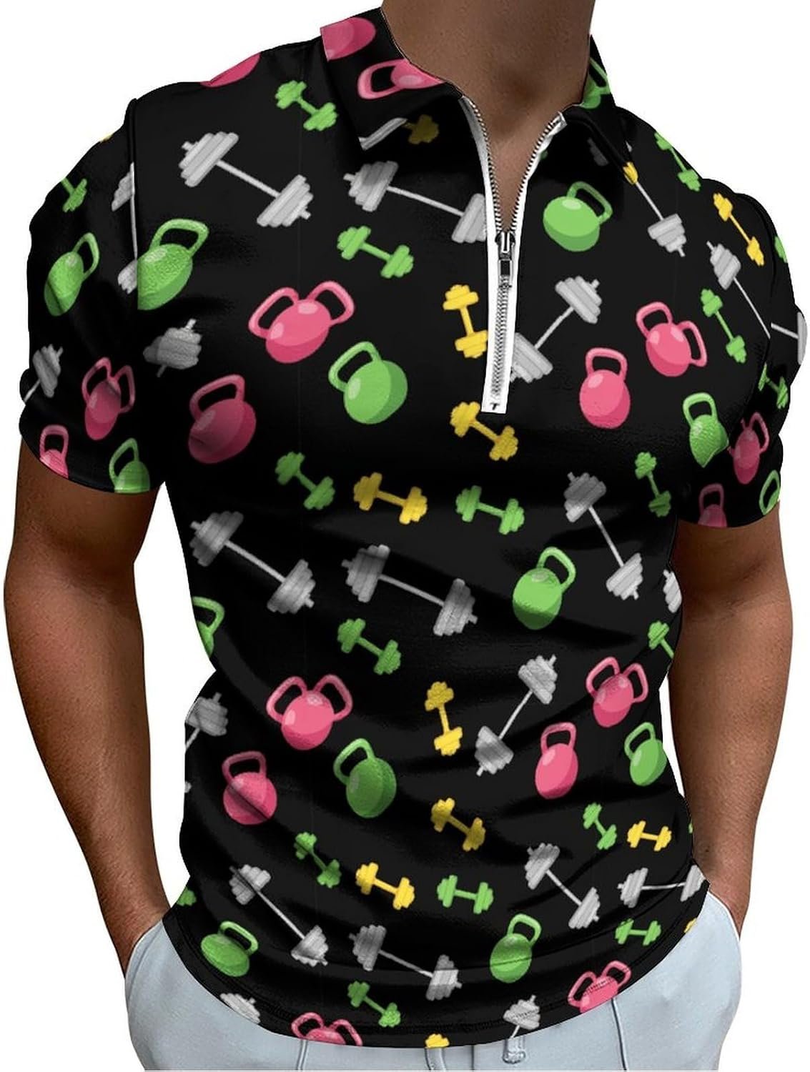 Golf Shirts for Men Polo Top Zipper Short Sleeve Slim Fit Quick Dry Athletic Workout Wear