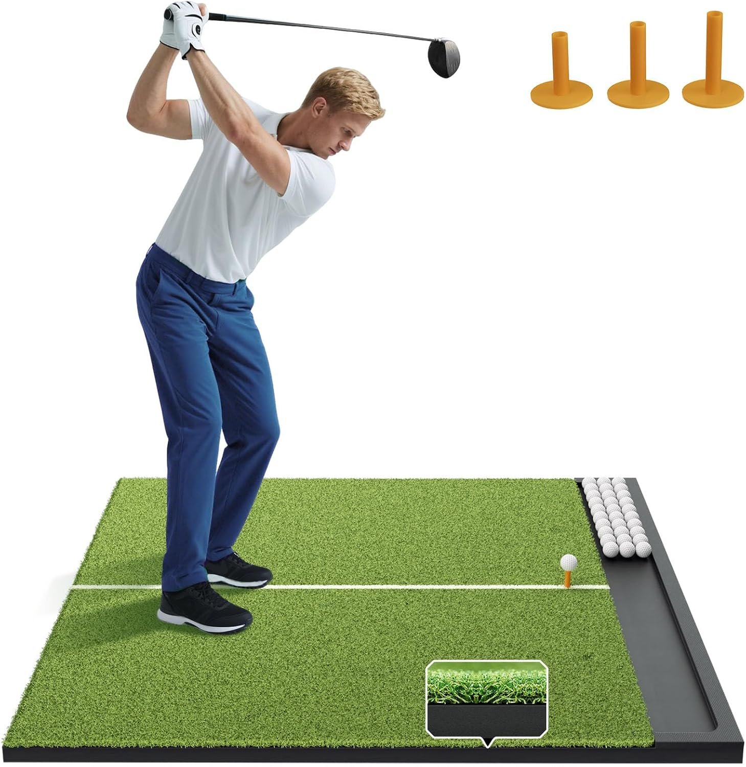 Golf Hitting Mat with Alignment Aid and for Pro Turf Practice – 5×4 26mm | 5×4 Ft with 26mm Turf, Swing Path Line Golf Practice Mat for Indoor, Outdoor, and Simulator Swing and Chipping Training