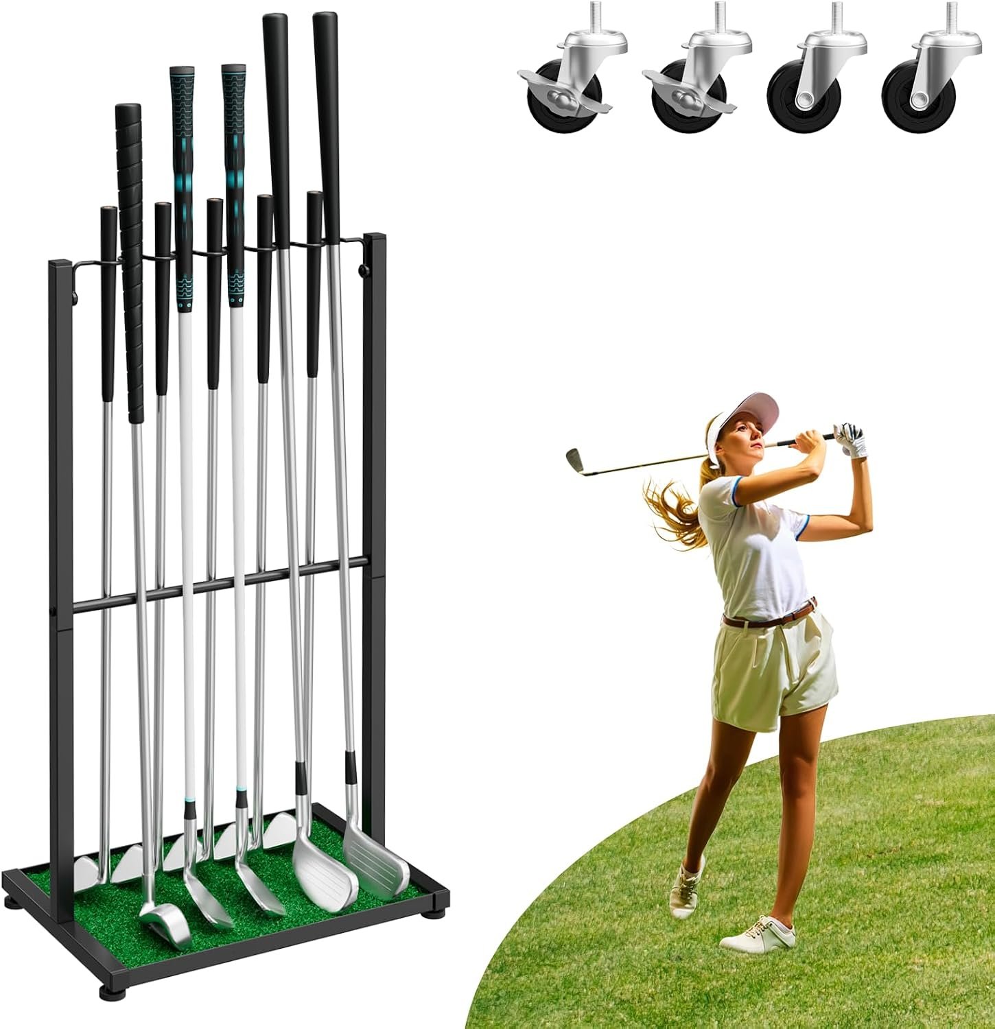 OYEAL Golf Club Holder Stand, Golf Ball Holder Display for 10 Cues | Golf Club Storage Organizer for Garage, Home Club Simulator, Golf Accessories/Gifts for Men Golfers, Black