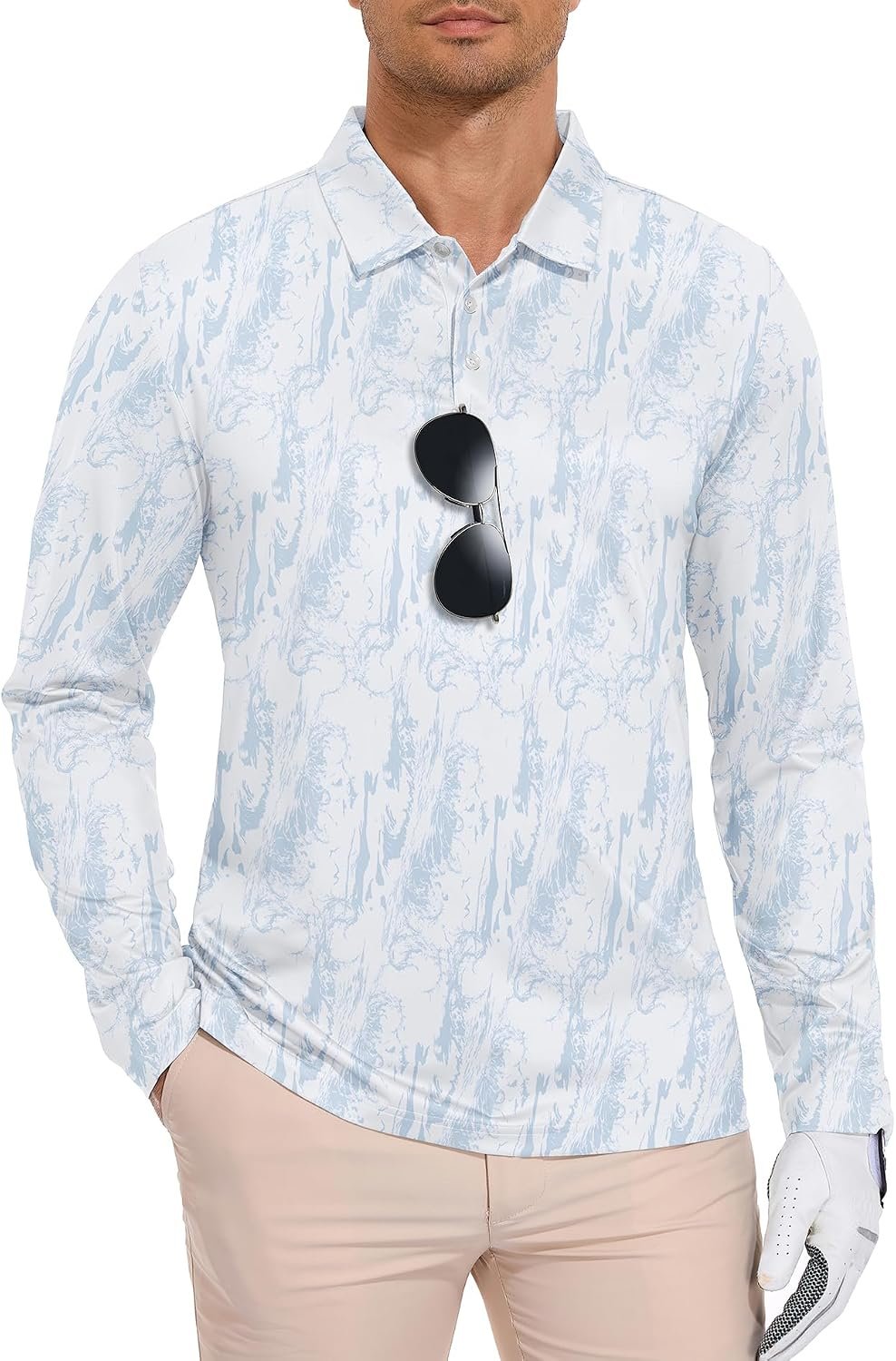 SWISSWELL Long Sleeve Polo Shirts for Men UPF 50+ Sun Protection Performance Print Patterns Collared Golf Polos Casual