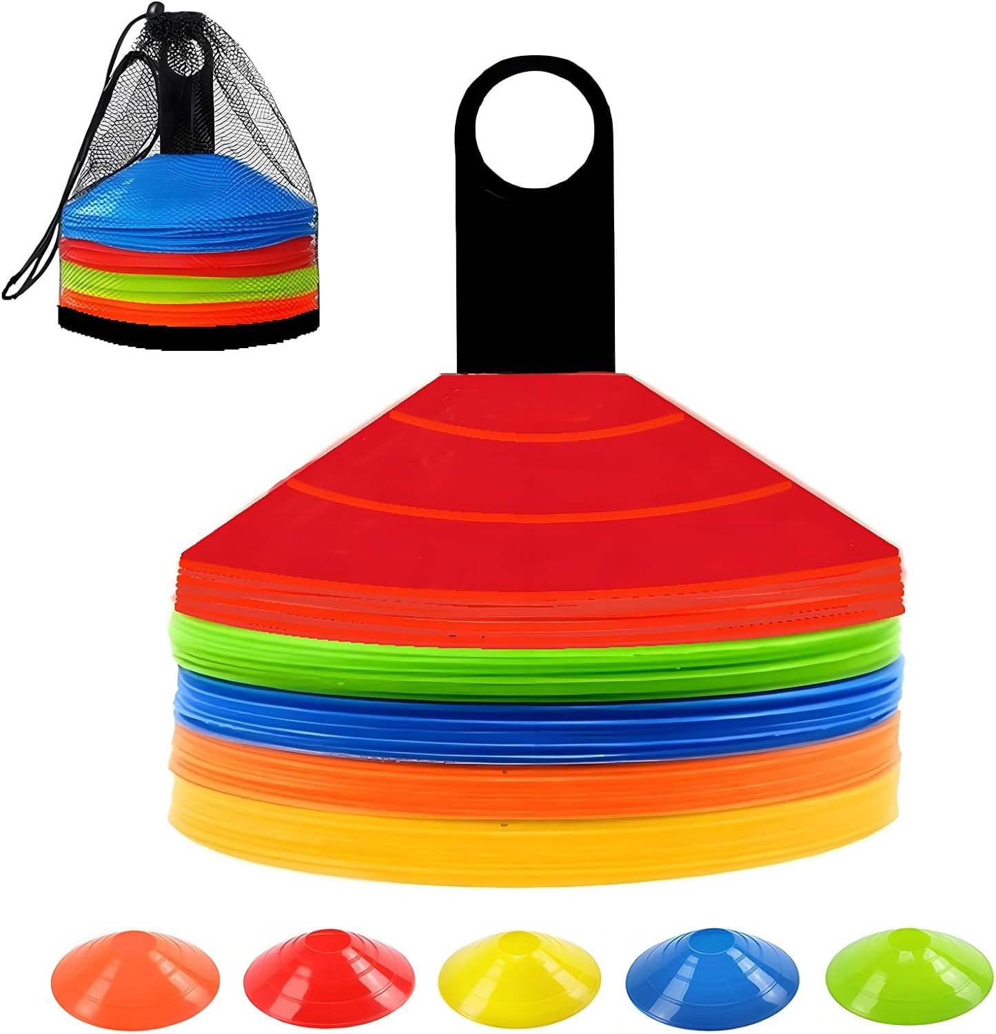 ANSLYQA 50 Pcs Soccer Cones Disc Cones | Agility Training Sport Cones with Carry Bag & Holder for Soccer Football Basketball Practice Drills Field Markers